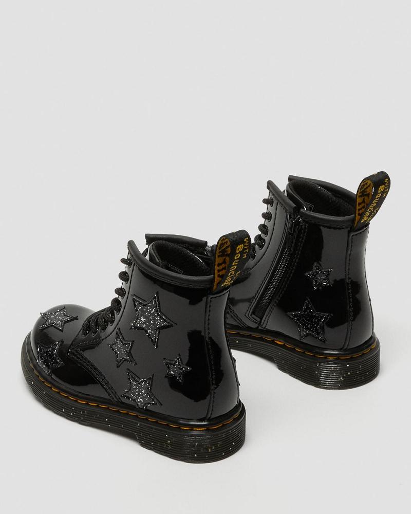 Black Kids' Dr Martens Toddler 1460 Glitter Star Patent Lace Up Boots | CA 694XYU